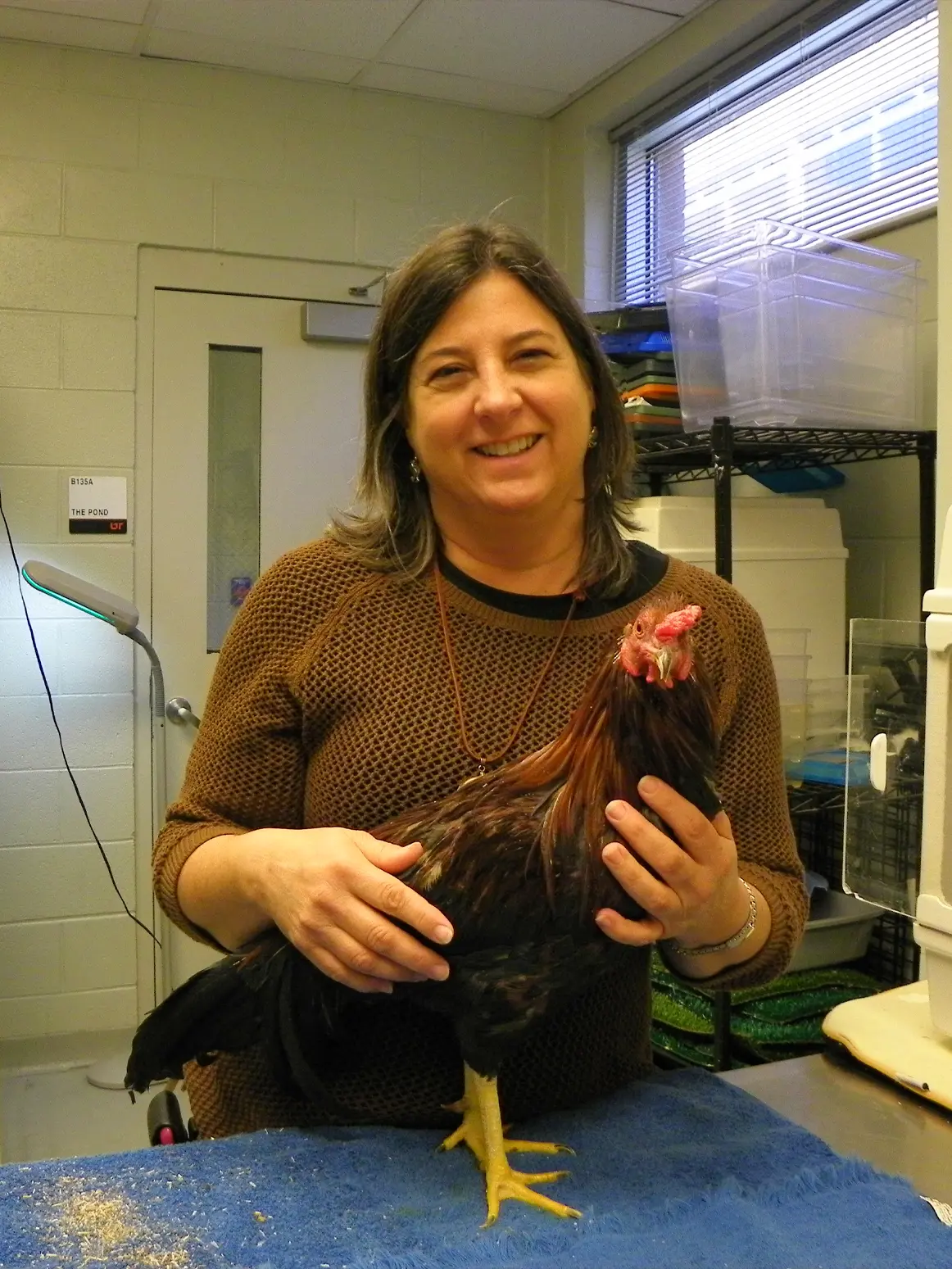 A vet with a pet chicken